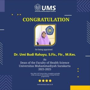 Read more about the article Dr. Umi Budi Rahayu, S.fis., Ftr., M.Kes Dean of the Faculty of Health Sciences for the 2021-2025 term