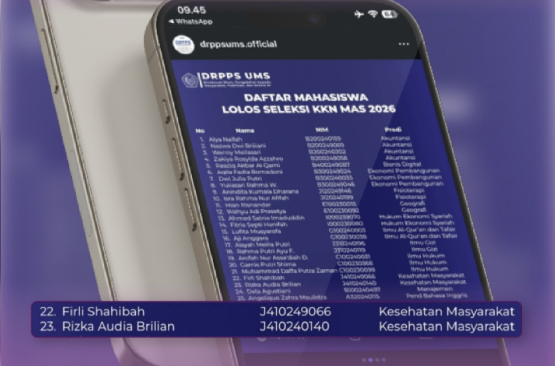 Read more about the article Dua Mahasiswa Kesmas UMS Lolos Seleksi KKN MAS 2026